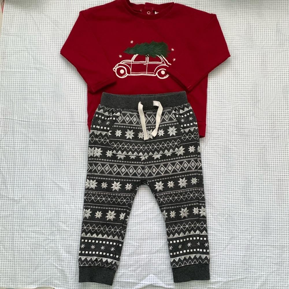 18 month Christmas tree and car sweat shirt/pants